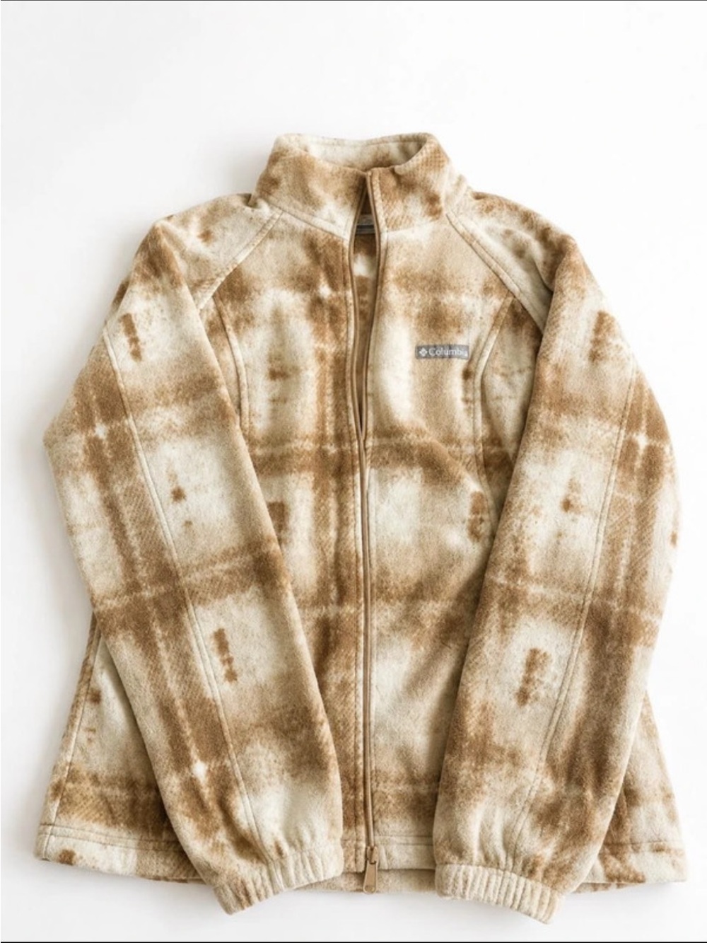 Columbia Women's Beige Plaid Fleece Jacket - Cozy Zip-Up Jacket